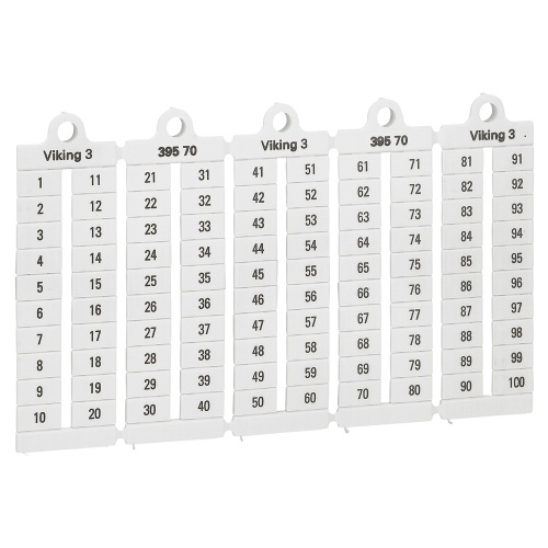 Листы с этикетками для клеммных блоков Viking 3 - вертикальный формат - шаг 6 мм - цифры от 1 до 100 | код 039570 |  Legrand